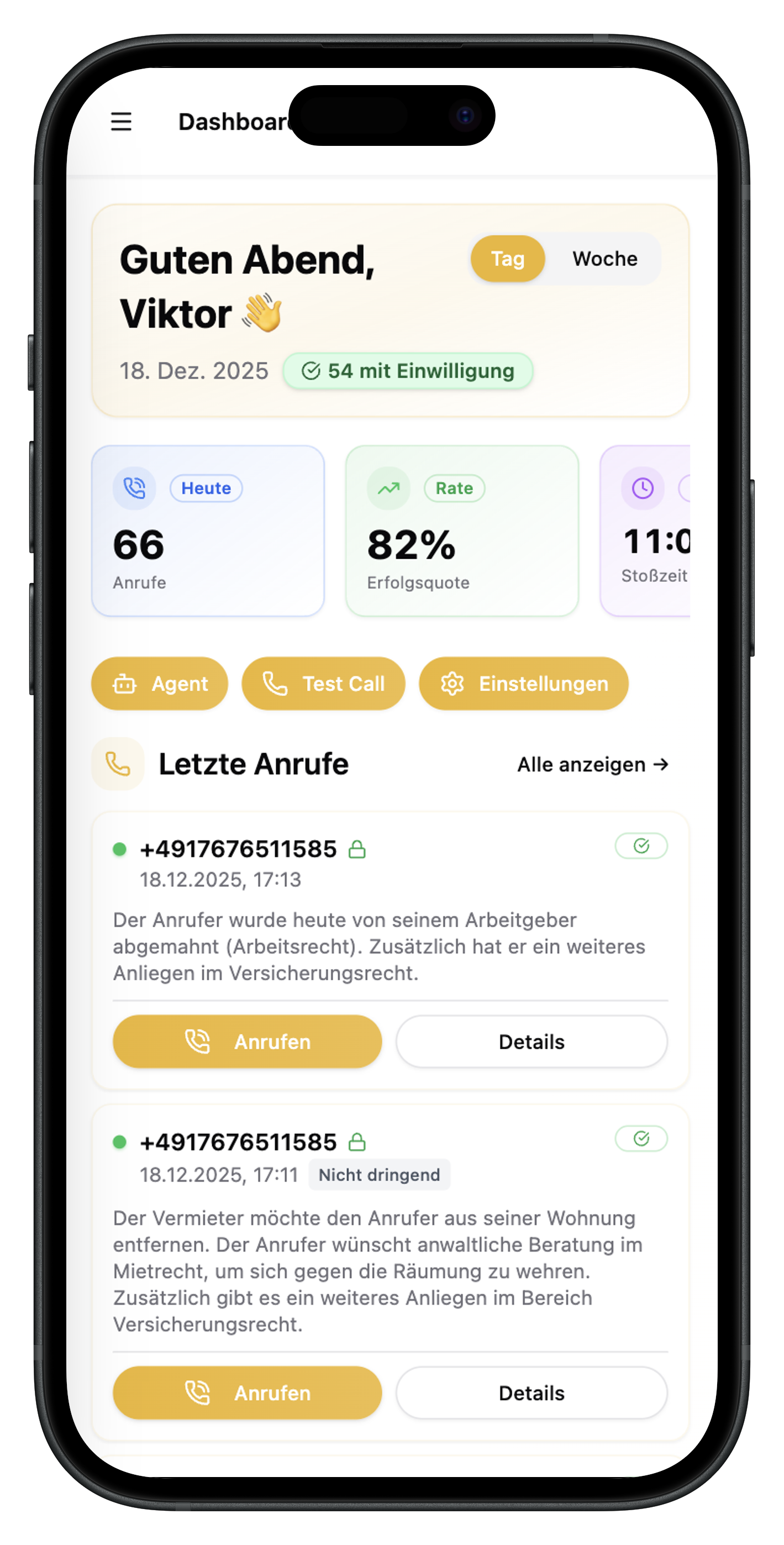 LexDial KI-Telefonassistent Mobile App für Anwaltskanzleien